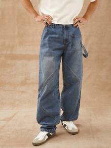 Men Premium 91% Cotton Denim Utility Barrel Leg Jeans - Medium Wash - View 7