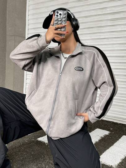 SHEIN EZwear 秋冬季复古加厚仿麂皮大码休闲夹克