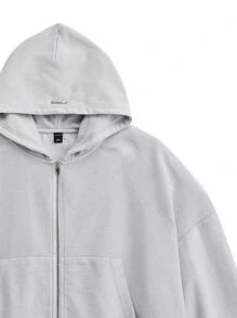 NEON BLANC Sudadera con capucha de manga corta raglán con logotipo bordado lavado, caja de punto, adecuada para otoño e invierno - Gris Claro - Ver 12