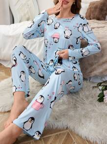 SHEIN 1 Set 140g Digital Printed Milk Silk Pajamas Set For Women, Fall Winter Clothes Cozy And Elegant Details - Multicolor - View 5