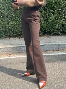 DAZY 女式修身喇叭休闲牛仔裤 - 棕色 - 查看 6