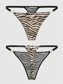 2pcs/Pack Seamless Sexy Leopard Print Thong Panties