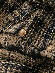 SHEIN Clasi Plaid Pattern Raw Trim Double Breasted Tweed Vest Overcoat - Multicolor - View 7