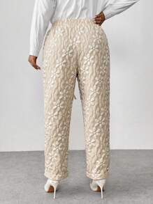 SHEIN Unity Plus Size Front Tie Simple Casual Loose Jacquard Wide Leg Pants - Apricot - View 2