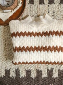 SHEIN VCAY Relaxed Striped Stand Collar Sweater For Women