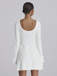 Forever 21 White Split Bell Sleeve Crew Neck Sweater Dress, Fall/Winter - White - View 2