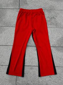 Manfinity EMRG 男士秋季休闲运动字母印花拼色抽绳腰阔腿运动裤 - 紅色 - 查看 2