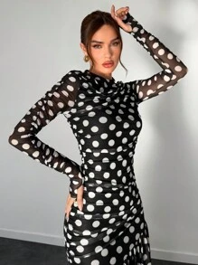 Aloruh Autumn/Winter New Polka Dot Print Long Dress For Women Hollowed Costumes Thanksgiving Women Outfit Women Dresses Business Casual Women Winter Clothes Winter Women Dress Black Homecoming Dress Elegant Dress Christmas Women Dress Elegant Women Dresses Sexy Dress Cat Woman Costume Fall Women Clothes Dress Mermaid Costume Fairy Costume Dress Sexy Black Dress Halloween Costumes Adults Black Long Sleeve Dress Fall Women Mermaid Animal Print Dress,Polka Dot Dress