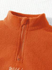 SHEIN Sparklyn 2 件装年轻男童秋冬字母印花加绒加厚拉链连帽衫和宽松休闲裤套装 - 橘色 - 查看 4