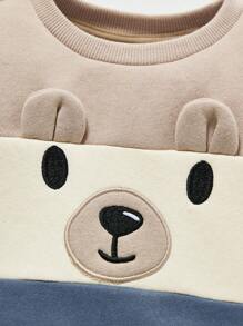 Cozy Pixies 2 pezzi Set di felpe girocollo per neonato con stampa di animali dei cartoni animati e colori a contrasto