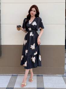 DAZY Women's V-Neck Allover Floral Print Dress Sundress,Dress For Wedding - Black - View 6