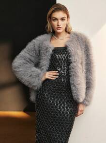 MOTF CHAQUETA MULLIDA DE MODA PARA MUJER PARA EL OTOÑO Y EL INVIERNO - Gris Oscuro - Ver 4