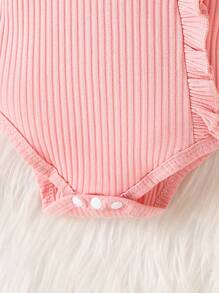 SHEIN 5pcs/Set Newborn Baby Girls Ruffled Sleeve Bodysuit Outfit, Comfortable & Warm For Autumn/Winter - Multicolor - View 4