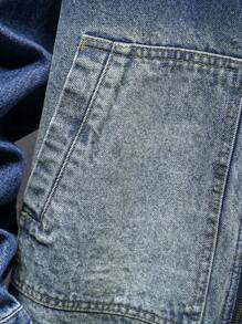 Manfinity Homme Plus Size Men's Vintage Washed Mid-Blue Casual Denim Jacket - Teal Blue - View 10