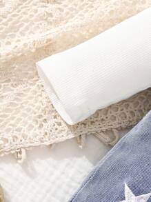 Bộ đồ liền quần và áo liền quần thêu họa tiết ngôi sao thời trang cho bé gái sơ sinh - Xanh và trắng - Xem 4