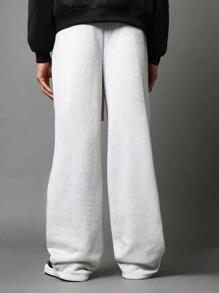 SUMWON Heavyweight Wide Leg Sweatpants Loose Athletic Lounge Wear Drawstring Pants Winter Casual Running Training Sports Workout Bottoms - Light Grey - View 4