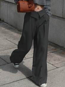 DAZY Women Plain Simplicity High Waist Straight Leg Casual Pants Y2k,Back To School Clothes Fall - Grey - View 10