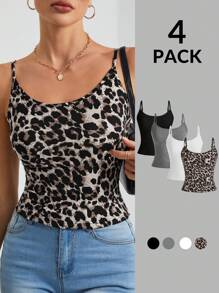 SHEIN Tall 1 pieza Top de tirantes tipo body con estampado de leopardo para mujer, verano