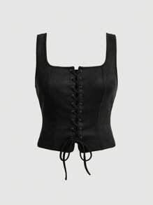 SHEIN MOD Camisa holgada casual de talla grande con amarre delantero de unicolor