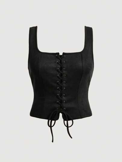 SHEIN MOD Plus Size Solid Color Front Tie Loose Casual Shirt