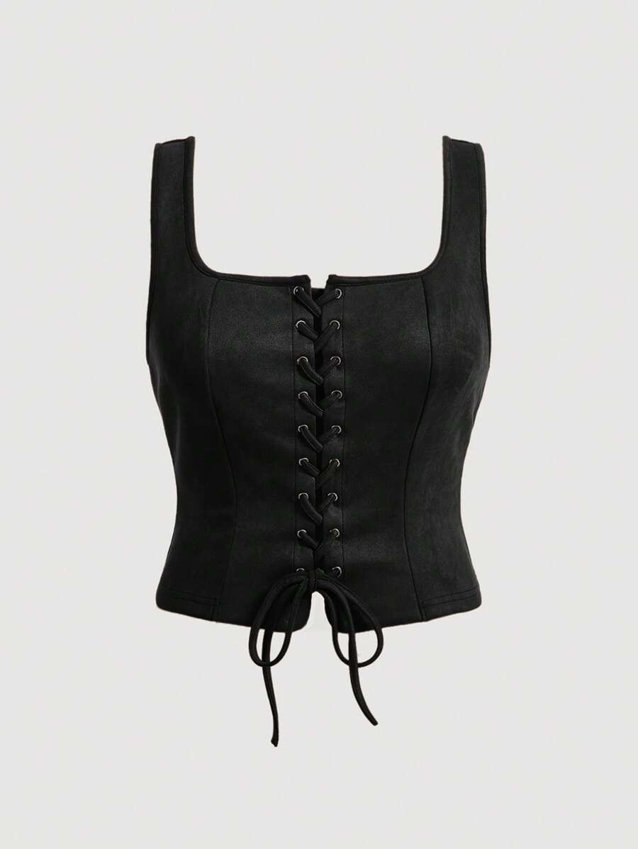 SHEIN MOD Camisa holgada casual de talla grande con amarre delantero de unicolor