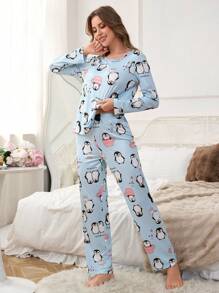 SHEIN 1 Set 140g Digital Printed Milk Silk Pajamas Set For Women, Fall Winter Clothes Cozy And Elegant Details - Multicolor - View 6