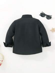 SHEIN 男童前扣长袖基本款休闲衬衫 - 黑色 - 查看 2
