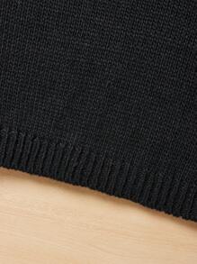 Tween Girl Warm & Cozy Sunflower Pattern Black Cardigan Thick Knit Sweater Jacket For Winter - Black - View 4