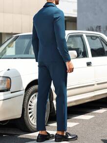 Manfinity Bizformal Men's Plain One Button Long Sleeve Blazer Jacket And Pocket Suit Pants Formal Casual Suit Set