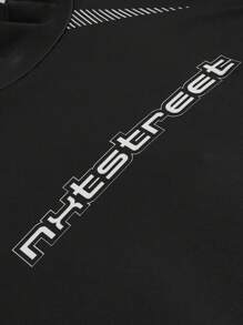 Manfinity VCAY Men's Plus Size Letter & Striped Knitted Turtleneck Slim Fit Long Sleeve T-Shirt