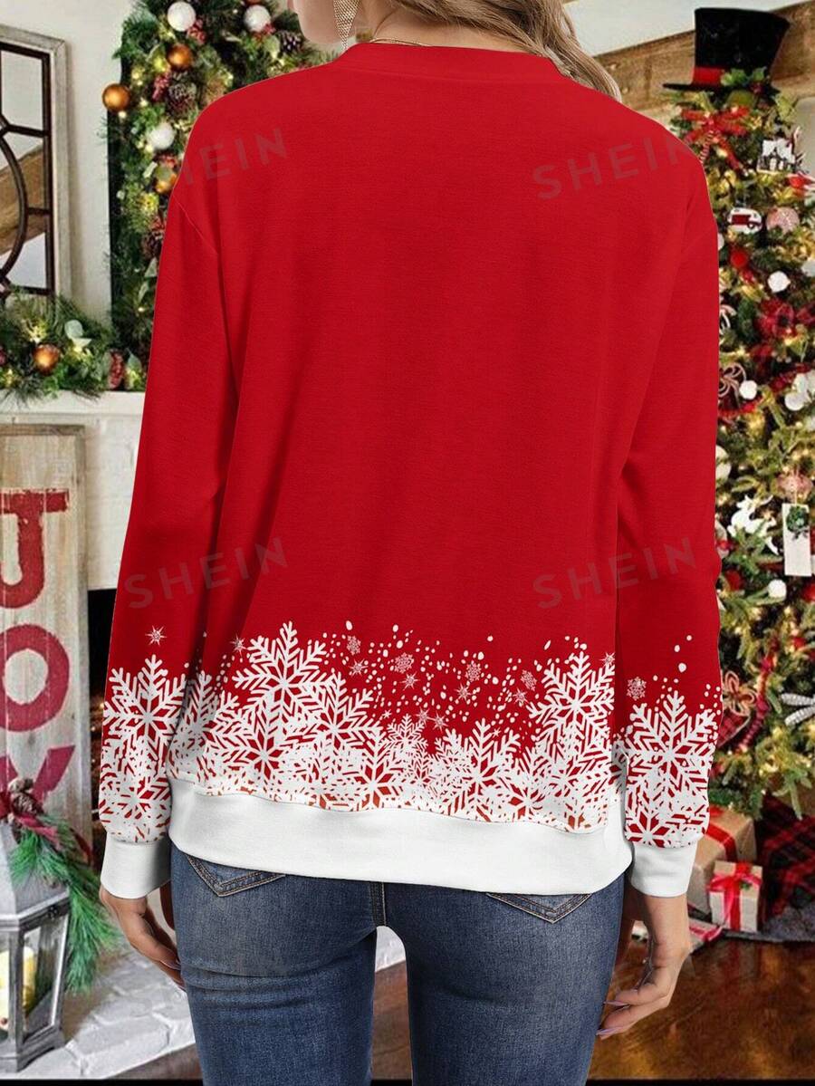 SHEIN LUNE Plus Size Women's Christmas Tree Snowflake Print Sweatshirt