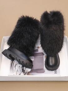 Children's Fashionable Fluffy High-Rim Boots - Black - View 2