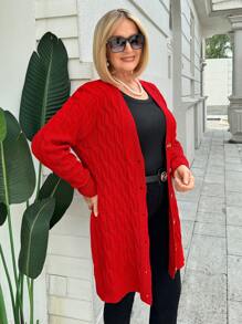 Miaspire Cárdigan informal de manga larga de un solo botonadura, de unicolor, suelto, para mujer, para otoño/invierno