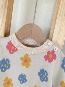 Delizioso Set Maglione Floreale Jacquard Multicolore Morbido per Bambine, Adatto per Autunno/Inverno, Interno ed Esterno, Perfetto per Feste e Compleanni - Albicocca - Visualizzare 5