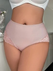 大码女式蕾丝拼接塑身衣高腰瘦身裤 - 杏色 - 查看 3