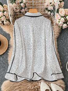 SHEIN Clasi Plus Size Vrouwen Hart Bedrukte Trim Lange Mouw Casual Losse Blouse, Herfst Vrouwen Shirt