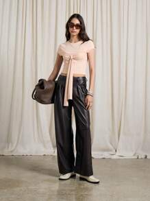 AiiRZ Bust Tie Front Short Sleeve Fitted Top