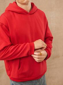 Men Fleece Knit Kanga Pocket Hoodie