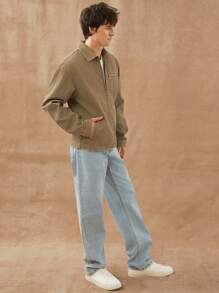 Men Premium Cotton Denim Zip Up Jacket - Brown - View 7