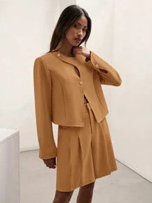 COSMINA Women's Solid Color Front Button Long Sleeve Simple Blouse, Casual Wear