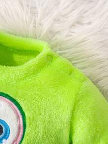 Baby Boy Luminous Cartoon Monster Eye Embroidery Pattern Long Sleeve Jumpsuit With Hat And Gloves, Casual Home Outfit