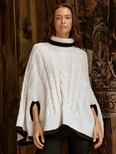 LanaWest Suéter tipo capa de cuello alto, manga de murciélago, suelto y casual para mujer, de punto, para otoño/invierno