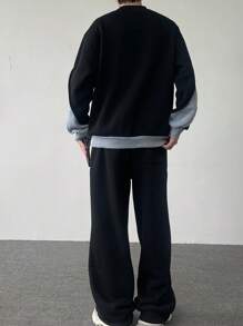 Manfinity Hypemode Conjunto casual de 2 piezas para hombre: sudadera de manga larga y pantalón con cordón en la cintura, en bloques de color, para otoño