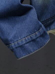 Manfinity Homme Men's Washed Deep Blue Denim Thermal Lined Casual Loose Jacket - Dark Wash - View 5