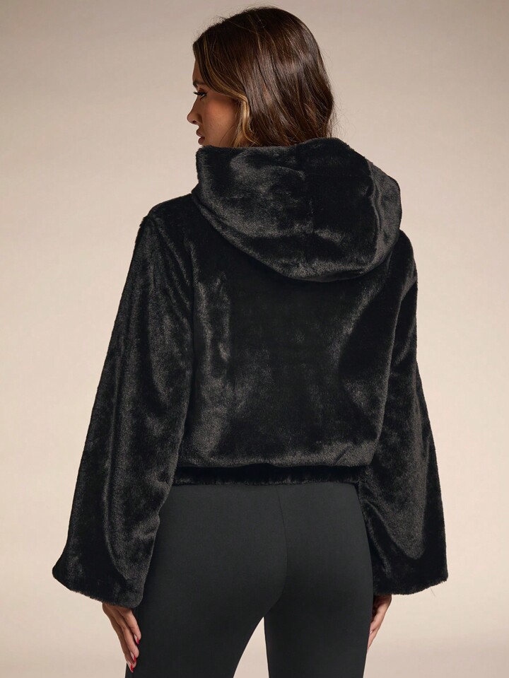 SHEIN BAE レディースふわふわジャケット、黒色ヴィンテージ厚手
