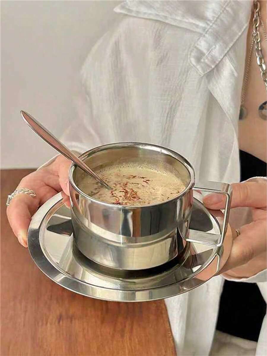 1 Bộ cốc cà phê bằng thép không gỉ 6,8 Oz Bộ cốc Espresso, cốc cà phê hai lớp đựng đồ uống cho Latte, Cappuccino, Sữa, Trà, Tiệc trà chiều Giáng sinh Làm quà tặng ngày lễ - Bạc - Xem 1