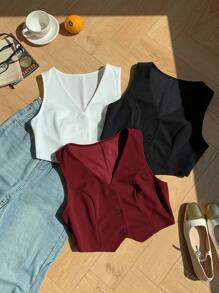 Comfortcana Set de 3 piezas de chaleco casual liso para mujer en otoño/invierno - Multicolor - Ver 3