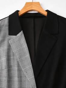 Mulvari 大码西装两件套撞色格子西装外套和裤子休闲办公室西装套装两件套 - 黑色 - 查看 4