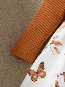 SHEIN Vintaside Kids 女婴休闲花卉和蝴蝶印花连衣裙，多件装，适合分层穿着或户外玩耍，秋冬季 - 棕色 - 查看 6