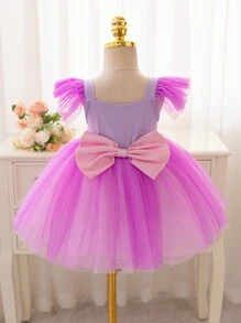 Glamorique Kids Christmas Partywear Santa Dress, New Year's Dress. Baby Girl Christmas & Halloween Ball Gown Dress, Princess Dress With Bow, Sequin Silver Ribbon, Pink Satin Ribbon, Flared Tulle Skirt, Front & Back Bow, Stage Performance, Birthday Party, Wedding, Festival Dress, Suitable For All Seasons